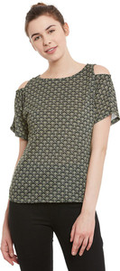 Miss Chase Casual Half Sleeve Printed Women's Green, White Top