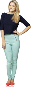 Miss Chase Casual Half Sleeve Solid Women's Dark Blue Top