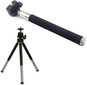 Techvik Adjustable Mini Camera Stand Monopod Stick And Metal Tripod Kit