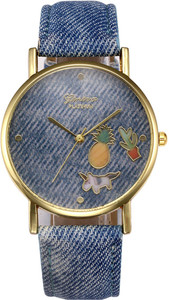 Geneva Platinum Faded Denim Jeans Random Things Dial Analog Watch - For Women