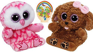 Ty Beanie Babies Peek-A-Boos Dog Zelda And Owl Milly Set Of 2 Smartphone Holders With Bonus Animals Sticker - 3.6 inch