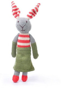ChunkiChilli Organic Cotton Rabbit Toy - Stripe Ears/ Dress - 15.75 inch