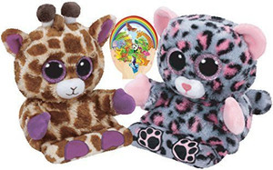 Ty Beanie Babies Peek-A-Boos Trixi Leopard And Jesse Giraffe Set Of 2 Smartphone Holders With Bonus Animals Sticker - 3.6 inch
