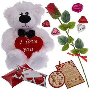 Prextex Valentine'S Day Gift Set Including Valentine Scented Velvet Rose, Wooden Valentine Card Ornament, - 4.5 inch
