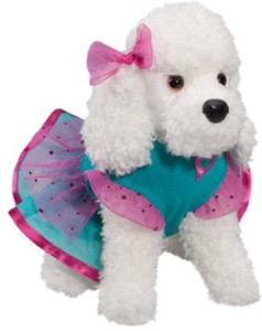 Douglas Toys Tia Poodle Plush Toy With Aqua Ruffle Dress - 10 inch