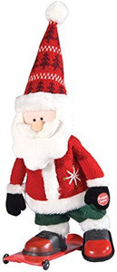 Gallery II Musical Santa On Skateboard Plush Fabric Christmas Figure - 12 inch