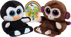 Ty Beanie Babies Peek-A-Boos Penni Penguin And Chimps Monkey Set Of 2 Smartphone Holders With Bonus Animals Sticker  - 3.1 inch