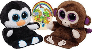 Ty Beanie Babies Peek-A-Boos Penni Penguin And Chimps Monkey Set Of 2 Smartphone Holders With Bonus Animals Sticker - 3.1 inch