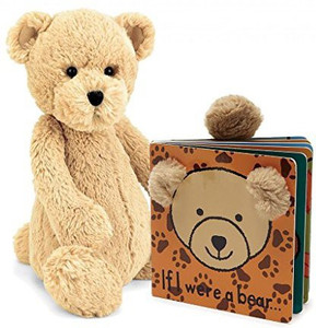 Jellycat Bundle, If I Were A Bear Board Book And Bashful Bear - 3.6 inch