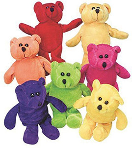 U.S. Toy Dozen Plush Bean Bag Neon Teddy Bear Stuffed Animals - 3 inch