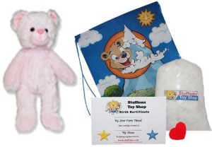 Stuffems Toy Shop Make Your Own Stuffed Animal Traditional Teddy Bear Kit - No Sew - With Cute Backpack!  - 4 inch