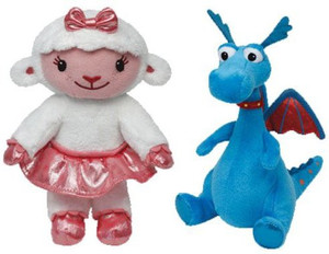 Ty Beanie Babies Doc Mcstuffins - Dragon Stuffy And Girl Lambie Set Of 2 Plush Toys - 6 inch