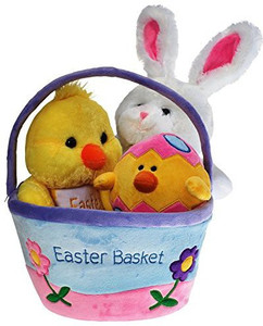 DWS Plush Easter Basket For Baby - Toddler & Kids Of All Ages. Set Includes Plush Easter Bunny - 7.1 inch