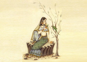 Young Woman And Parrot Bird Painting Fine Art Paper Hd Wallpaper