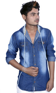 JG FORCEMAN Men's Solid Casual Denim Dark Blue Shirt