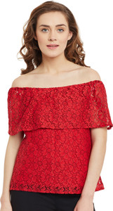 Femella Casual Sleeveless Lace Women's Red Top