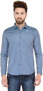 Being Fab Men's Geometric Print Casual Blue Shirt