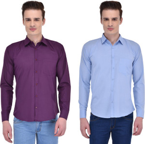 purple shirt with blue jeans