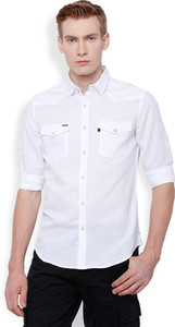 Locomotive Men's Solid Casual White Shirt