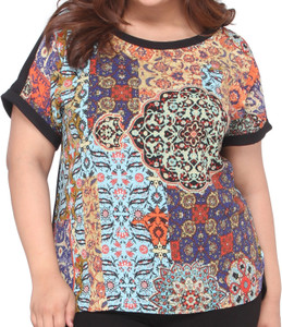CALAE Casual Short Sleeve Printed Women Multicolor Top