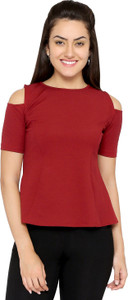 Chimpaaanzee Party Short Sleeve Solid Women's Maroon Top