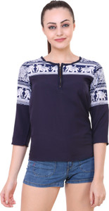 Myshka Party 3/4th Sleeve Solid Women's Blue Top