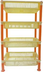DCS Multipurpose Square Shape 4 Layer Fruits Vegetable Kitchen Rack Storage Stand(Orange & Yellow )(45x30x89cm)Big Size Plastic Kitchen Rack
