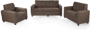 Furnicity Fabric 3 + 2 + 1 Brown Sofa Set