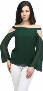 Eavan Casual Bell Sleeve Solid Women Dark Green Top