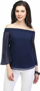 Eavan Casual Bell Sleeve Solid Women Dark Blue Top