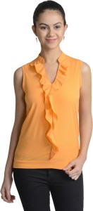 @499 Casual Sleeveless Solid Women's Orange Top