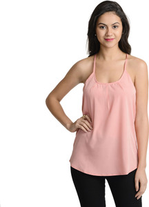 @499 Casual Noodle strap Solid Women's Pink Top