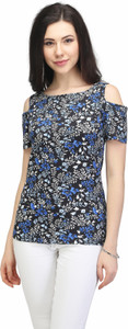 Eavan Casual Short Sleeve Floral Print Women Black Top