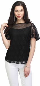 Eavan Casual Half Sleeve Lace Women Black Top