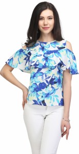 Eavan Casual Sleeveless Floral Print Women Blue Top