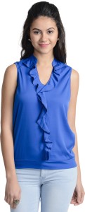 @499 Casual Sleeveless Solid Women's Blue Top