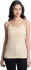 @499 Casual Noodle strap Solid Women's Beige Top