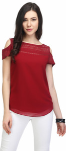 Eavan Casual Short Sleeve Solid Women Maroon Top