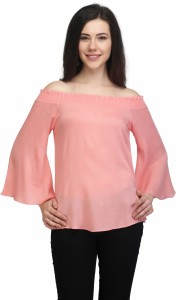 Eavan Casual Bell Sleeve Solid Women Pink Top