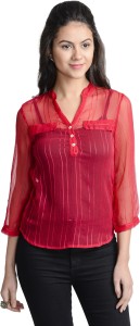 @499 Casual 3/4th Sleeve Self Design Women's Pink Top