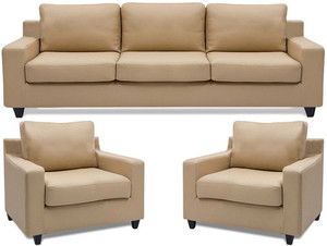 Comfy Sofa Classy Leatherette 3 + 1 + 1 Beige Sofa Set