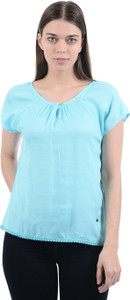 Pepe Jeans Casual Half Sleeve Solid Women's Blue Top