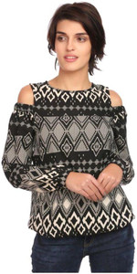 The Bebo Casual Half Sleeve Printed Women's Black Top
