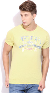 PepeJeans Printed Men's Round Neck Yellow T-Shirt