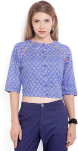 Biba Casual 3/4th Sleeve Printed Women Blue Top