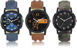 Spinoza Brown blue army pattern attractive pack of 3 watches for boys Analog Watch - For Men