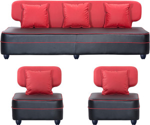 Bharat Lifestyle Butterfly Leatherette 3 + 1 + 1 Black Sofa Set