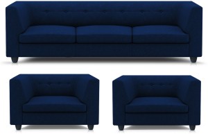 adorn homez flamingo fabric 3 + 1 + 1 navy blue sofa set