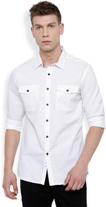 Locomotive Men's Solid Casual White Shirt