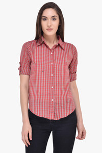 Mayra Women's Checkered Casual Red Shirt